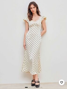 Cider Woven Sweetheart Polka Dot Lace Trim Maxi Dress Nwt